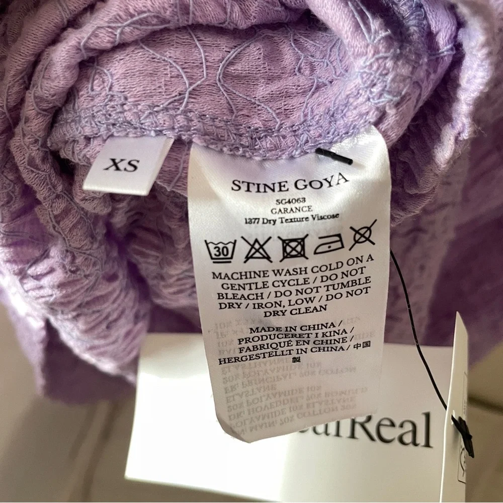 Stine Goya Garance Dress Midi Textured Lavender XS off shoulder bump vacation